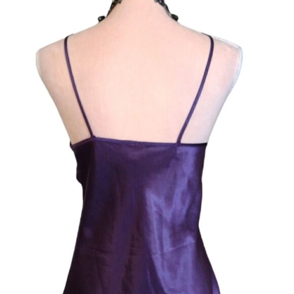 Vintage 80s Purple Satin Floral Applique Chemise Mini Slip Dress Medium - Picture 16 of 16